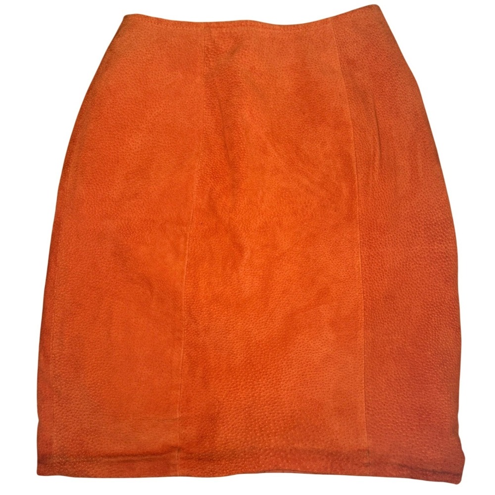Vintage Chia Orange‎ Leather Pencil Skirt Womens Size 4 High Waist Suede Texture